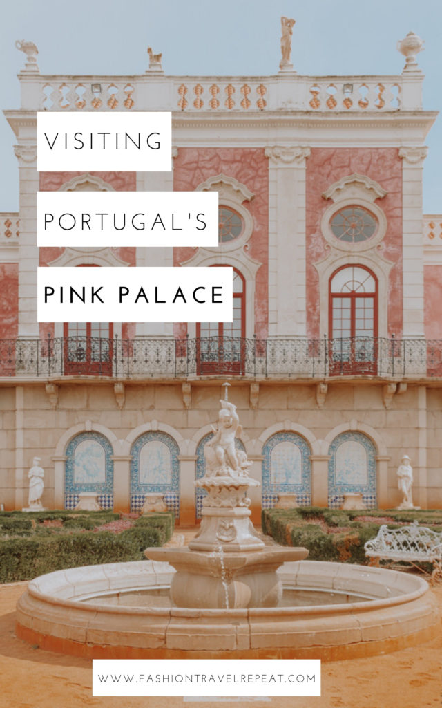 A guide to visiting Pousada Palácio Estoi in Portugal's Algarve. It is a pink palace turned luxury hotel with manicured grounds. One of the most beautiful things to do in the Algarve. #pinkpalace #palaciodeestoi #palacioestoi #estoipalace #algarveportugal #algarvetravel
