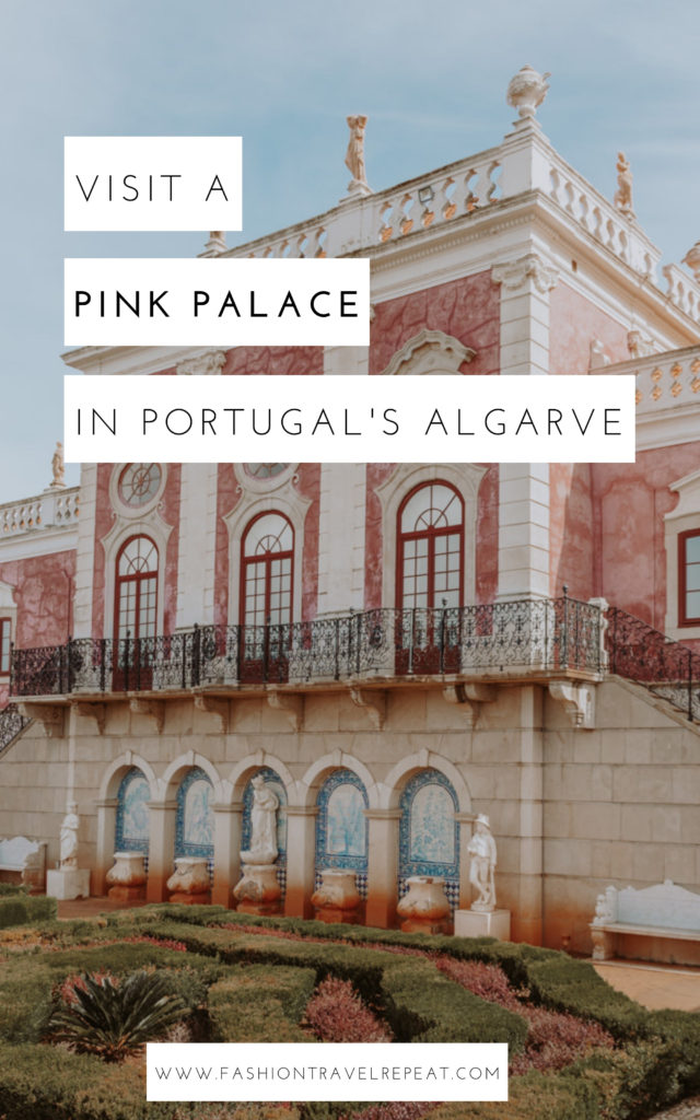 A guide to visiting Pousada Palácio Estoi in Portugal's Algarve. It is a pink palace turned luxury hotel with manicured grounds. One of the most beautiful things to do in the Algarve. #pinkpalace #palaciodeestoi #palacioestoi #estoipalace #algarveportugal #algarvetravel