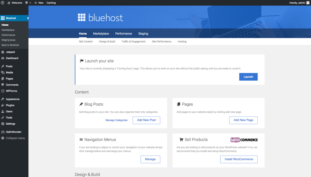 Screenshot of bluehost