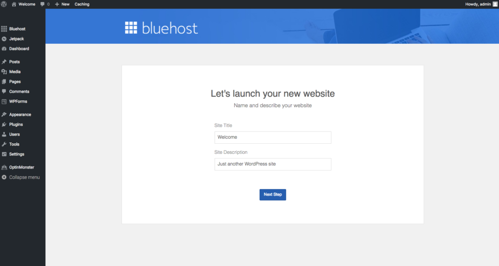 Screenshot of bluehost