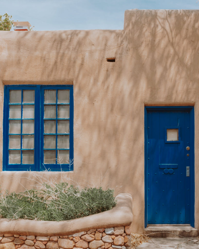 Canyon Road blue doors during a Santa Fe getaway