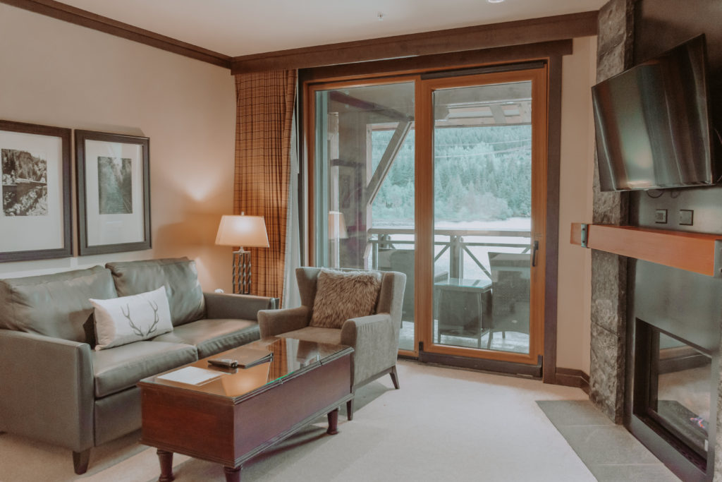 interior of hotel room at Nita Lake Lodge