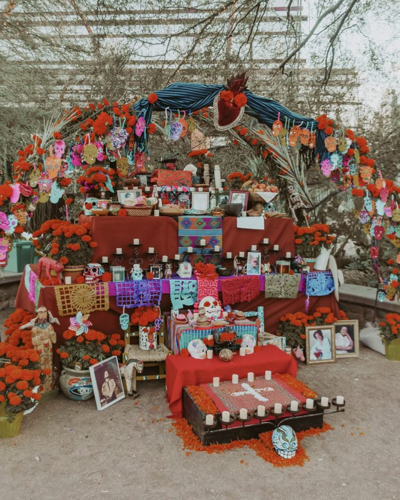 Colorful display of offerings for Mexican Day of the Dead