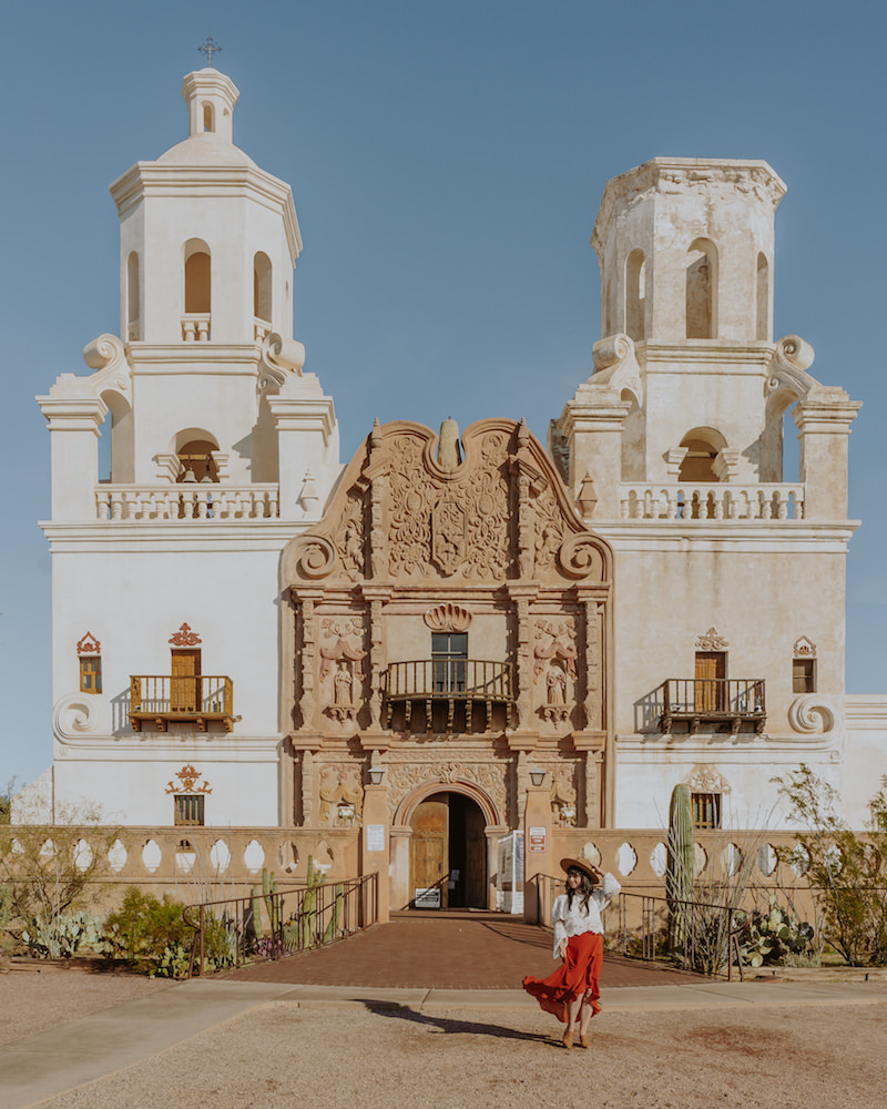 Ornate white and brown spanish colonial church