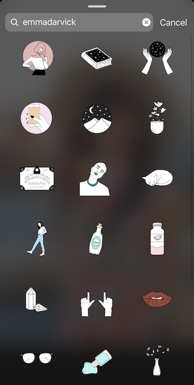 Screenshot of Instagram showing how to find Instagram story stickers  by emma darvick