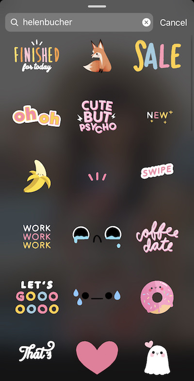 Screenshot of Instagram showing how to find aesthetic and cute Instagram story stickers / GIFs