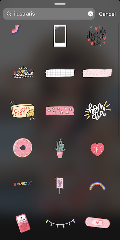 Screenshot of Instagram showing how to find aesthetic and cute Instagram story stickers / GIFs