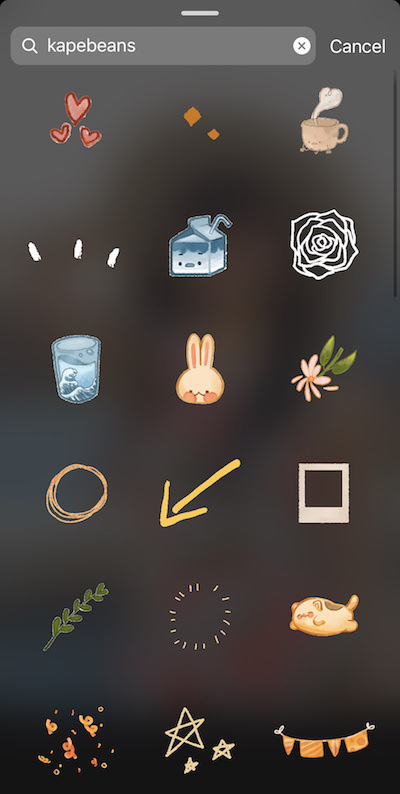 Screenshot of Instagram showing how to find aesthetic and cute Instagram story stickers / GIFs