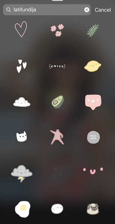 Screenshot of Instagram showing how to find aesthetic Instagram story stickers 