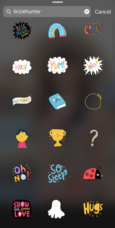 Screenshot of Instagram showing how to find aesthetic and cute Instagram story stickers / GIFs