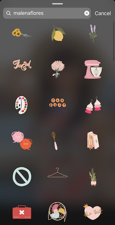 Screenshot of Instagram showing how to find aesthetic and cute Instagram story stickers / GIFs