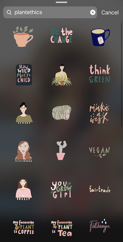 Screenshot of Instagram showing how to find aesthetic and cute Instagram story stickers / GIFs