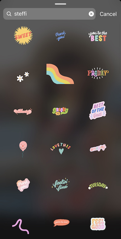 Screenshot of Instagram showing how to find aesthetic and cute Instagram story stickers / GIFs